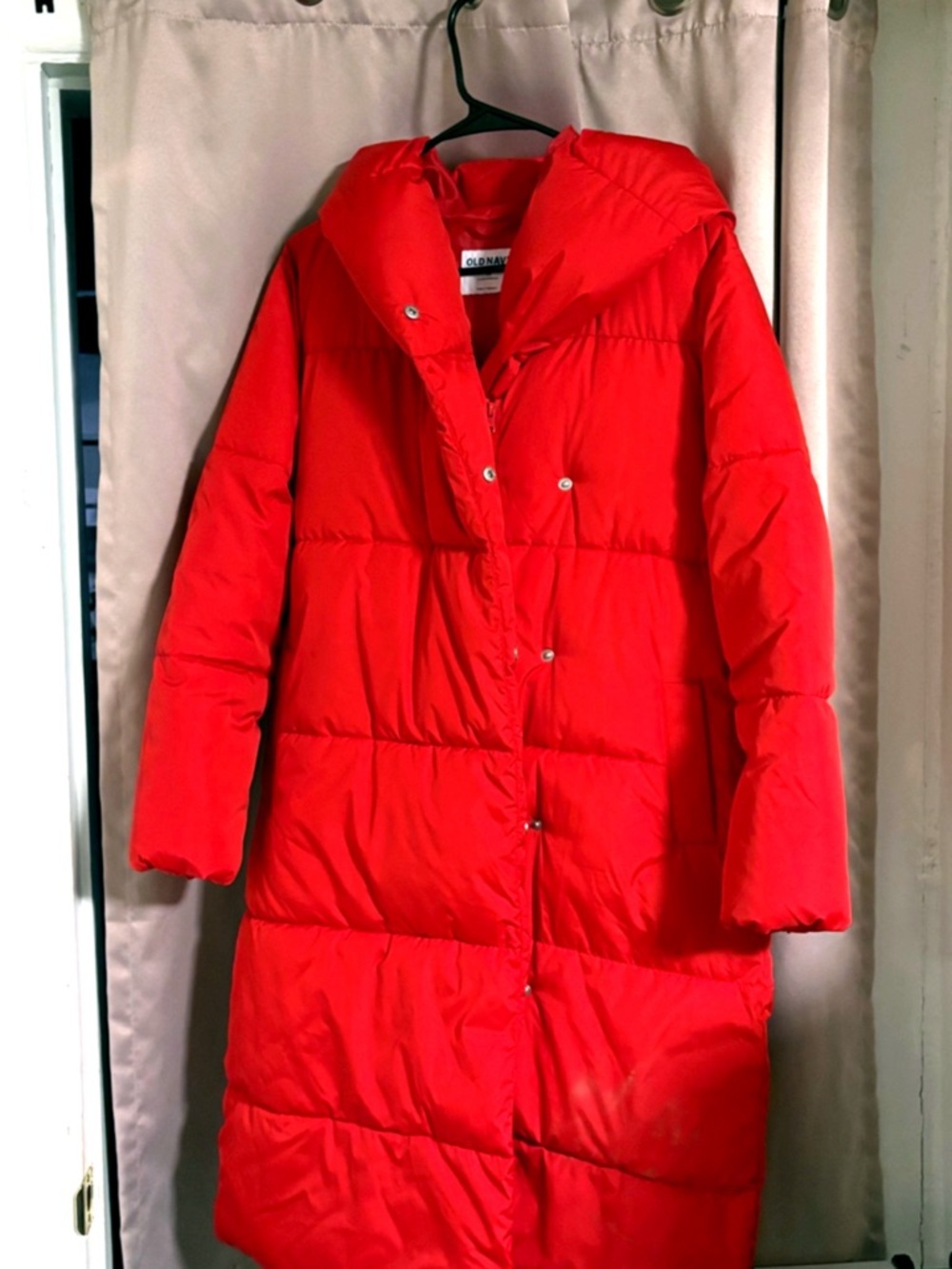 Old Navy Red Long Hooded Puffer Coat